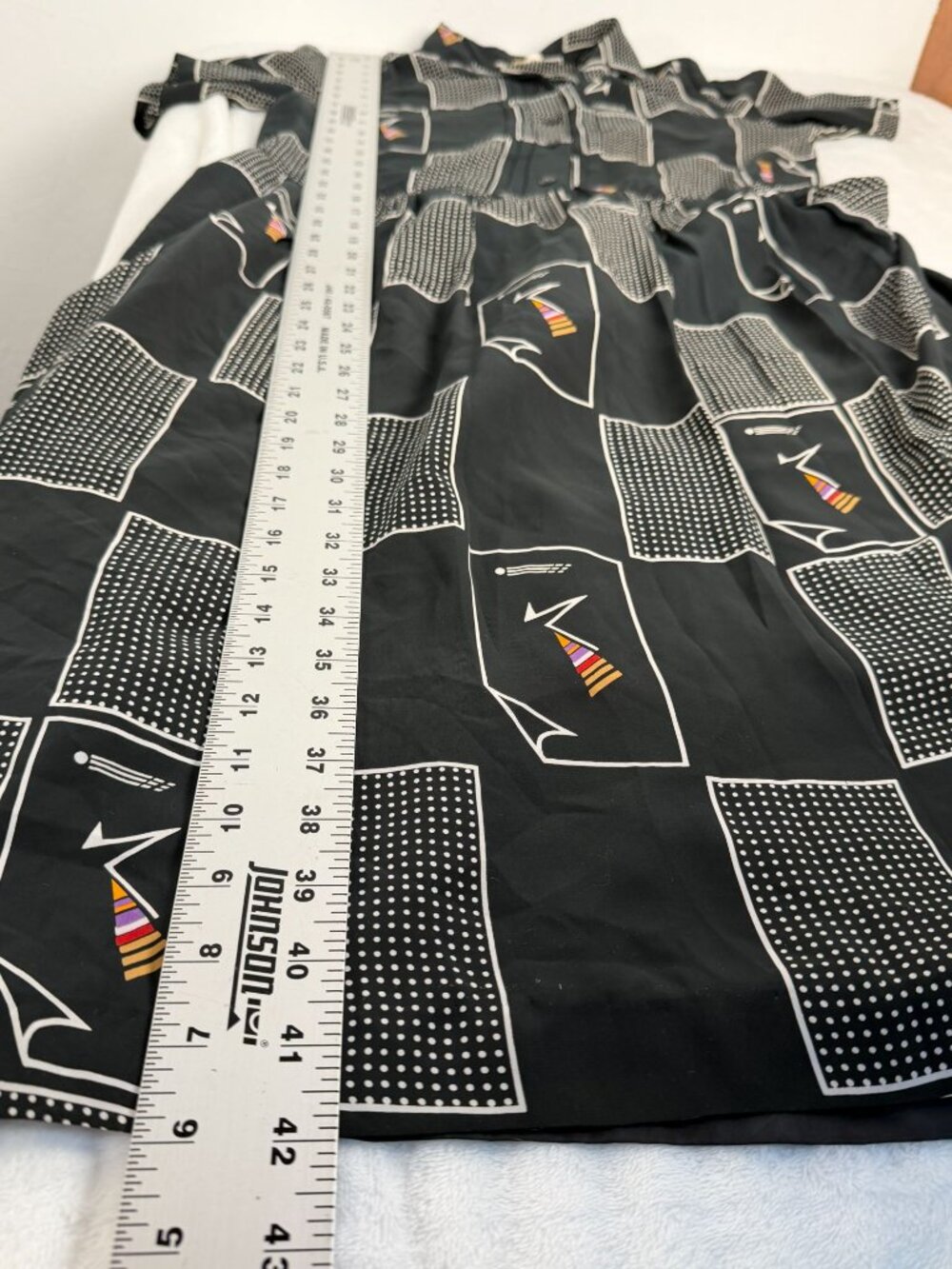 Vintage La Beauté France Black White Geometric Office Novelty Print Shirt Sz 11 - Picture 11 of 11